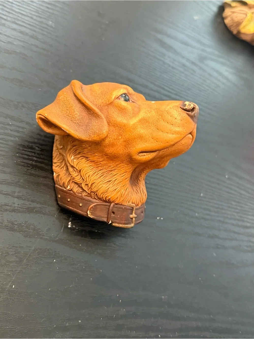 Brown Dog Head Bust Figurine Collar Resin Matte Finish Small 3D Effect